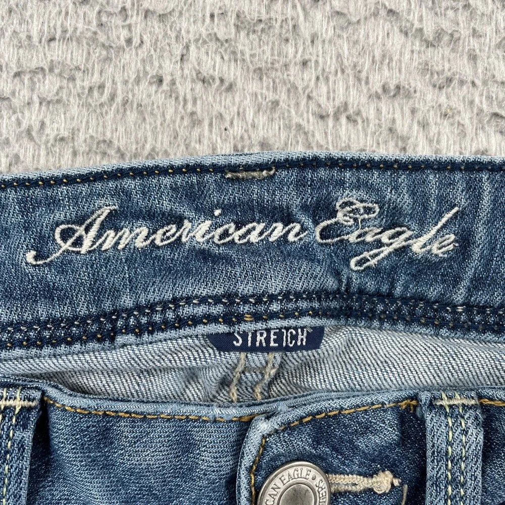 American Eagle Jeans Womens 4 Blue Slim Boot Stretch Distressed Low Rise Denim